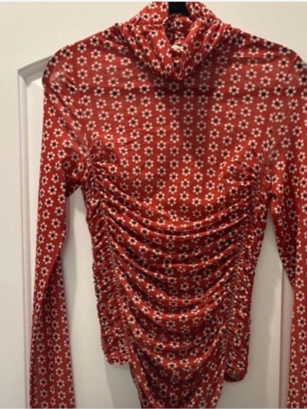 Free People Rust Floral Ruched Mock Neck Bodysuit